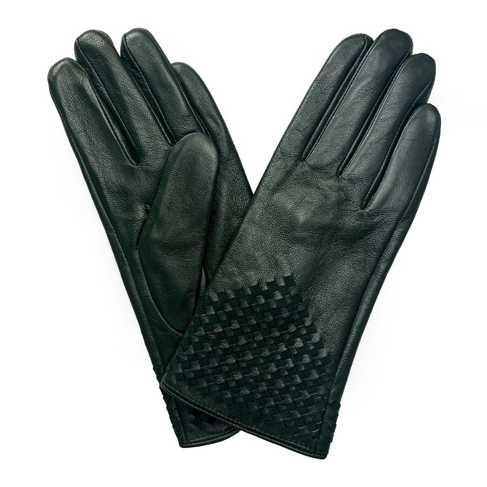 Marcus Adler Green Woven Leather Gloves